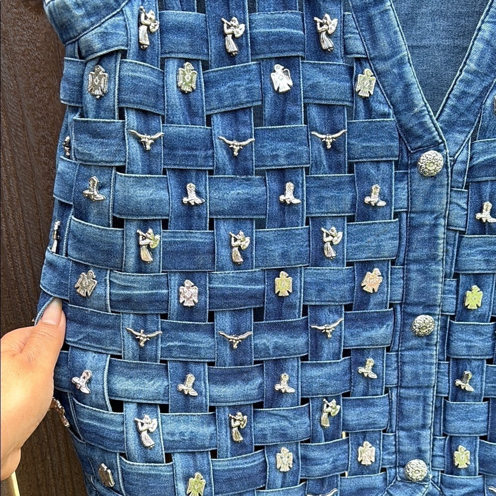 Blue Embellished Vest with Buttoned Front western style - Picture 6 of 9